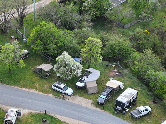 Aerial shot of the Hill End camp - 06/10/24